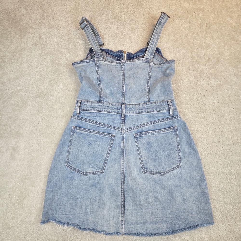 Pistola Nina Overall Denim Zip Front Mini Dress Raw Hem Large
